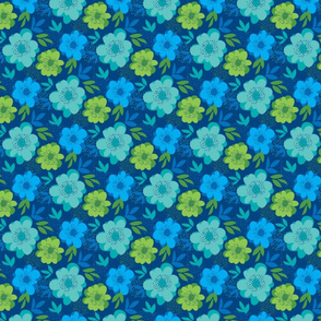 Blue and Green Flowers on Blue