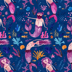 Mermaids forever dark blue background