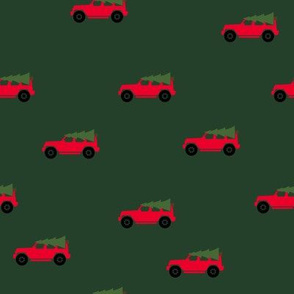 Jeep Wrangler-Christmas Tree Green Background- Red Jeep