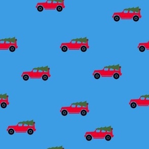 Jeep Wrangler Christmas Tree Blue Background-Red Jeep