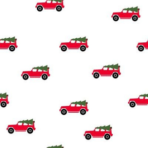 Jeep Wrangler Christmas Tree -red jeep-White Background