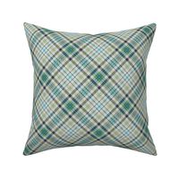Fuzzy Look Plaid in Mint Turquoise and Gray on White 45 degree angle