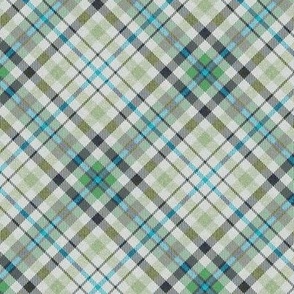 Fuzzy Look Plaid in Mint Turquoise and Gray on White 45 degree angle