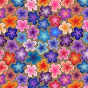 Floral dance - bright eye-catching varicolored gradient-filled flowers on golden background - 1.25 inch