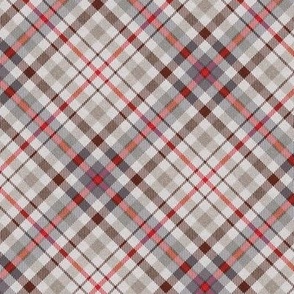 Fuzzy Look Plaid in Gray Red and Chocolate on White 45 degree angle