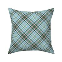 Fuzzy Look Plaid in Aqua Pine and Chocolate on White 45 degree angle