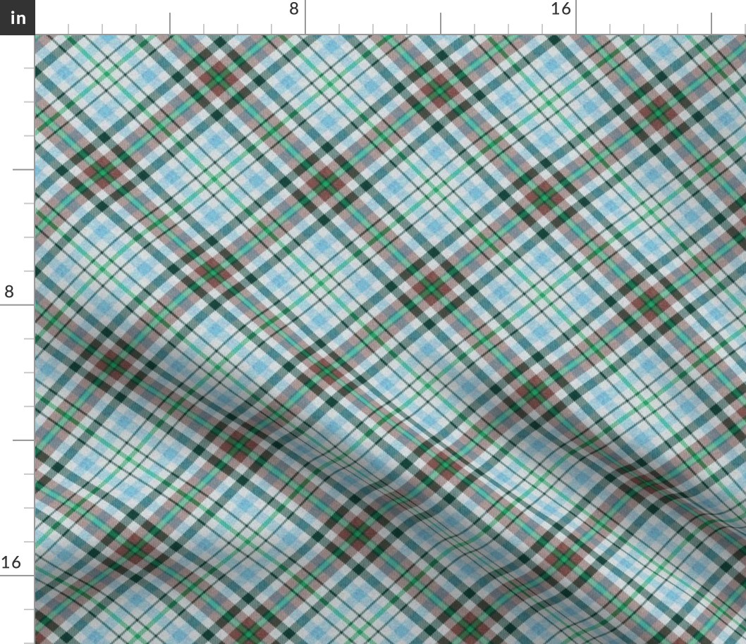 Fuzzy Look Plaid in Aqua Pine and Chocolate on White 45 degree angle