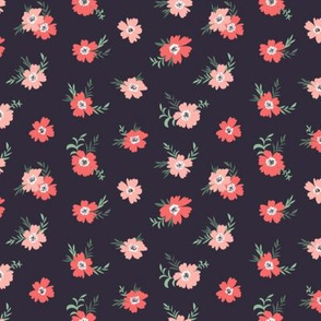 Coral and Peach Flowers on Black