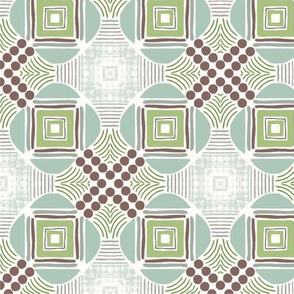Spring vibes tiles with shades of hushed green, grey and brown geometric shapes - 3 inches