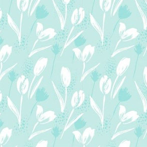 Aqua and White Flowers Medium