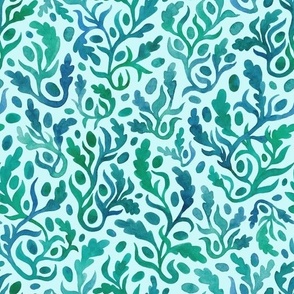 Botanical swirls (large scale, turquoise background)