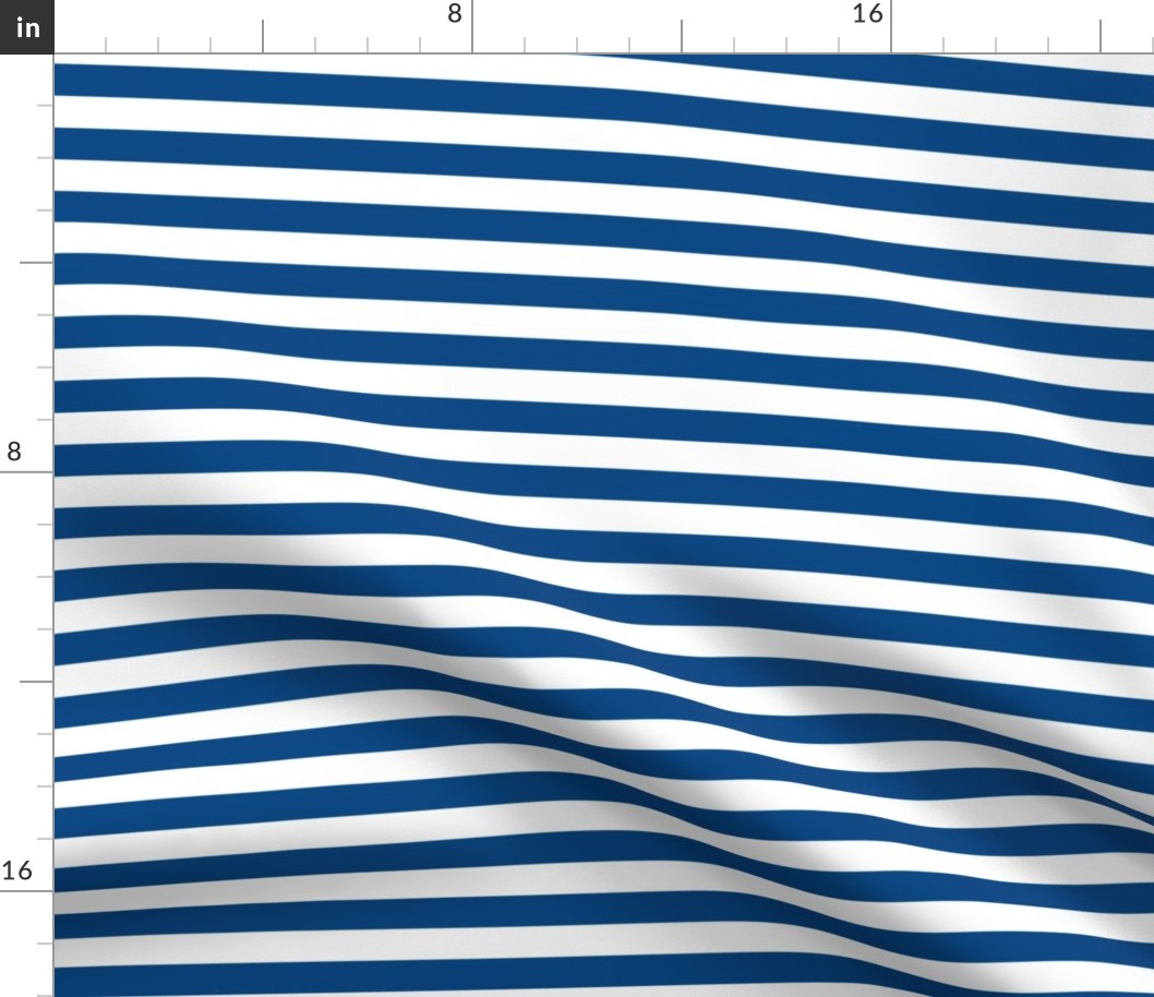 Blue Awning Stripe Pattern Horizontal in White