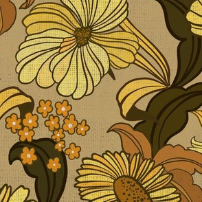 70s Vintage-Mustard-Swirly Flowers