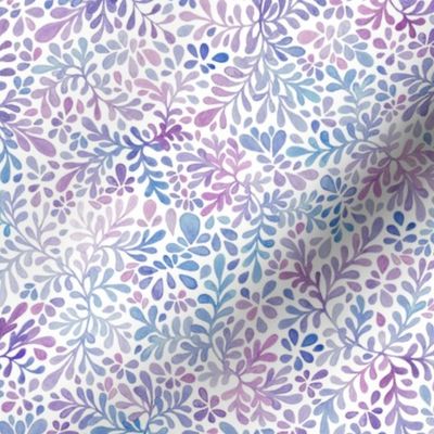 Watercolour Floral (small), purple and blue pastel watercolor ditsy pattern
