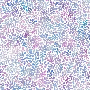 Watercolour Floral (small), purple and blue pastel watercolor ditsy pattern