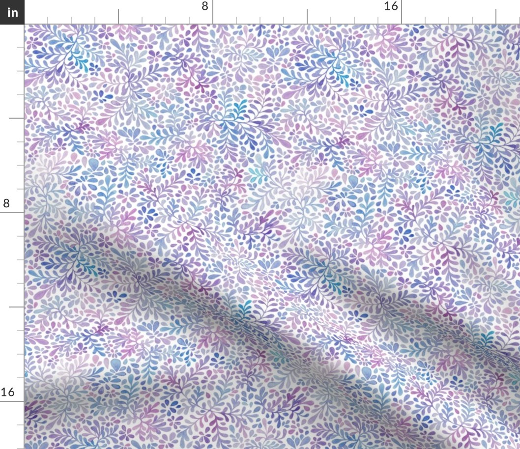 Watercolour Floral (small), purple and blue pastel watercolor ditsy pattern