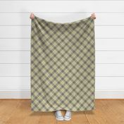 Fuzzy Look Plaid in Yellow Blue and Olive Green on White 45 degree angle