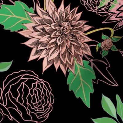 Figs  and Dahlias Reign of Flowers Black and Pink Small