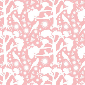 Old Gum Tree of Life - white on coral pink, medium 