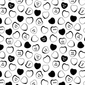 candy hearts black and white