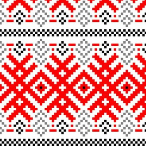 Unity - Force Protection Abundance - Ethno Ukrainian Traditional Pattern - Slavic Ornament - Large Scale Red Black