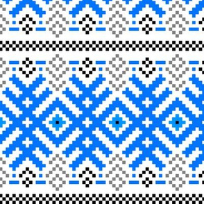 Unity - Force Protection Abundance - Ethno Ukrainian Traditional Pattern - Slavic Ornament - Large Scale Blue Black