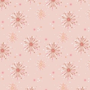 Happy 2023 - Happy new year celebration fireworks and stars party soft pastel beige pink mustard white
