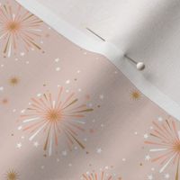 Happy 2024 - Happy new year celebration fireworks and stars party soft pastel beige coral orange white