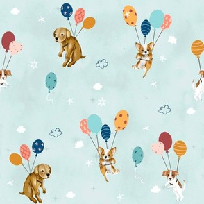 dogs with baloons - light blue