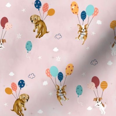 dogs with baloons pink