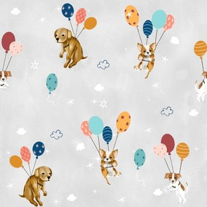 dogs with baloons - grey