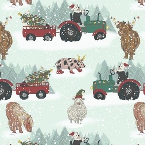 Christmas at the farm snow tractor print || Palest Aqua || 7 inch Scale