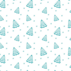 Aqua Christmas Trees and Snowflakes on White