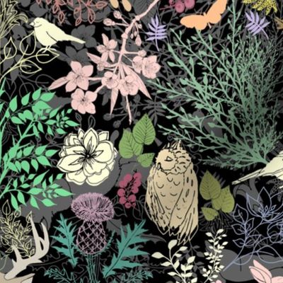 Frolicking Forest Friends (Colorful Damask) 