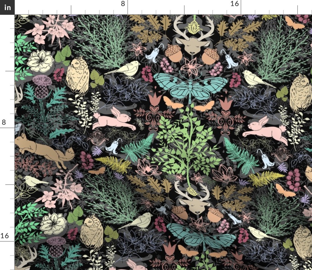 Frolicking Forest Friends (Colorful Damask) 