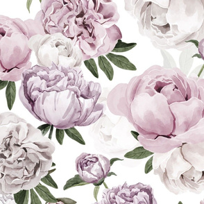 Watercolor Peonies - white - wallpaper