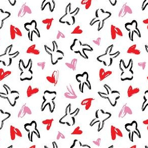 Scribble teeth - white red hearts, dental valentines
