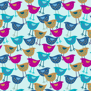 Funny birds - blue background