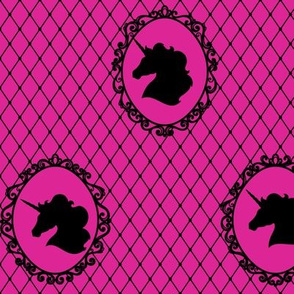 Unicorn Cameo Portrait Pattern in Black on Barbie Pink