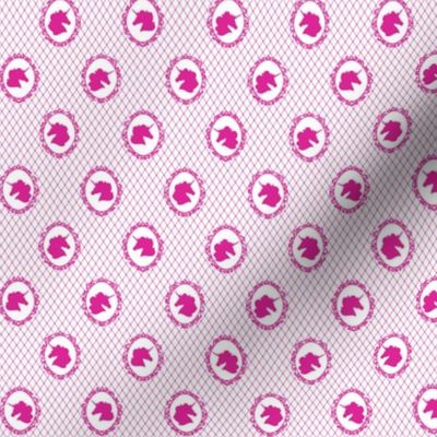 Micro Unicorn Cameo Portrait Pattern in Barbie Pink on White