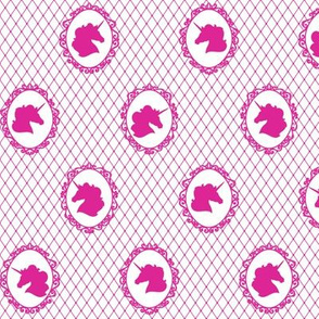 Small Unicorn Cameo Portrait Pattern in Barbie Pink on White