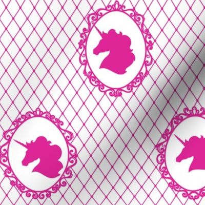 Unicorn Cameo Portrait Pattern in Barbie Pink on White