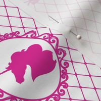 Unicorn Cameo Portrait Pattern in Barbie Pink on White