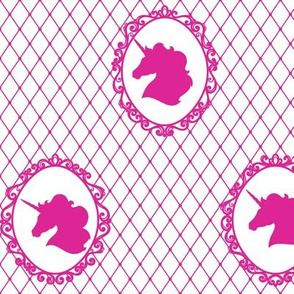 Unicorn Cameo Portrait Pattern in Barbie Pink on White