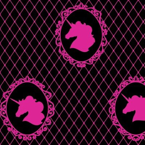 Unicorn Cameo Portrait Pattern in Barbie Pink on Black