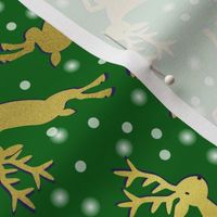 Gold Leaping Reindeer Toss on Green
