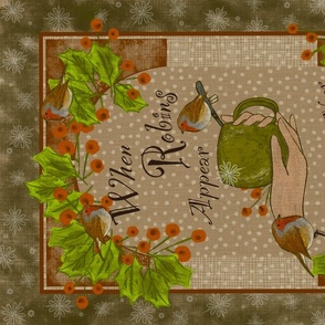 When Robins Appear Loved Ones Are Near - Vintage Christmas Tea Towel