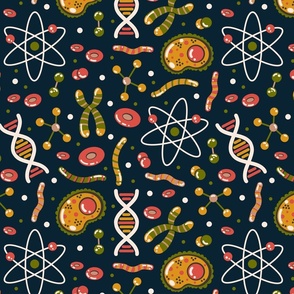 Molecules and Atoms Pattern on Blue