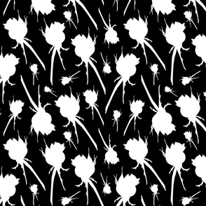 Windswept Romance (Valentine's Rosebud) - white on black, medium 