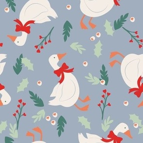Lilac - Grey Christmas Goose Print | medium scale | 8inch repeat fabric